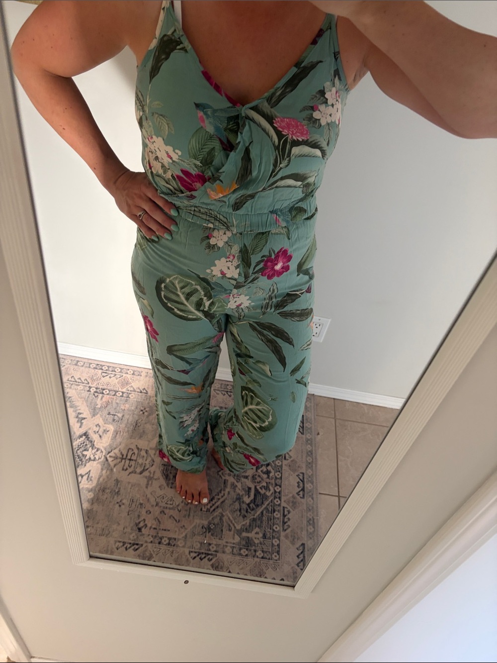 ✨3/$30 Floral Jumpsuit in Green and Pink